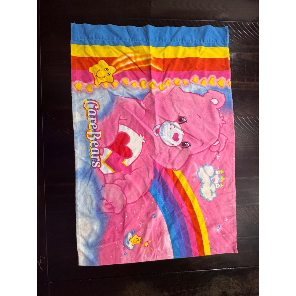 Vintage Care Bears Twin Flat Sheet and Pillowcase Set Pink Rainbow Bedding